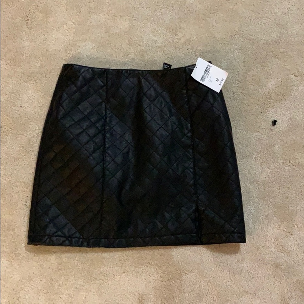 Textured Black Leather Skirt
